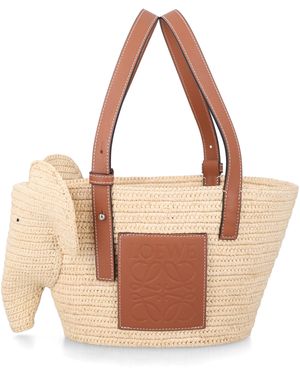 Loewe Small Elephant Raffia Basket Bag - Pink