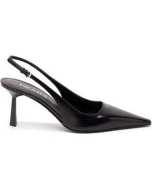 Prada Brushed Leather Slingback Court Shoes - Black