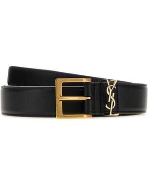 Saint Laurent Solid Buckle Belt - Black