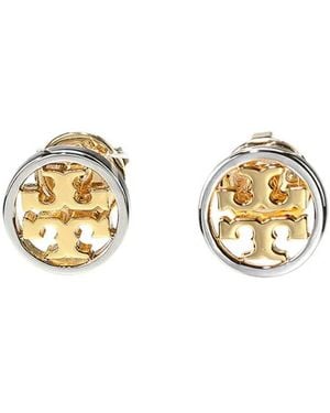 Tory Burch Tone Logo Round Earrings - Black