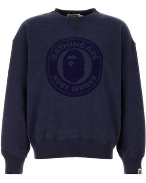 A Bathing Ape Over Dye Busy Works Relaxed Fit Crewneck Sweatshir - Blue