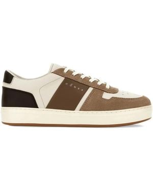 Hogan H-Tv Suede And Nappa Leather Trainers - Natural