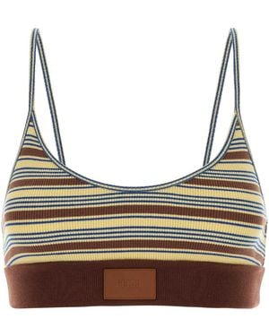 Fendi Embroidered Stretch Cotton Mini Crop-Top - Brown