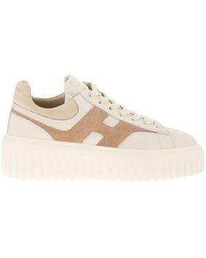 Hogan H-Stripes Leather And Suede Sneakers - Natural