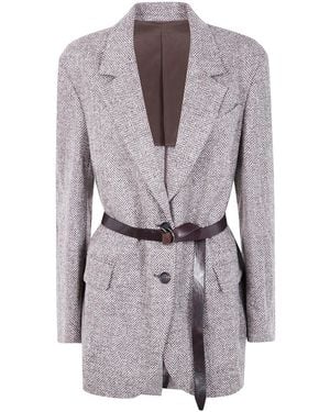 Brunello Cucinelli Belted Single Breasted Jacket - Grey