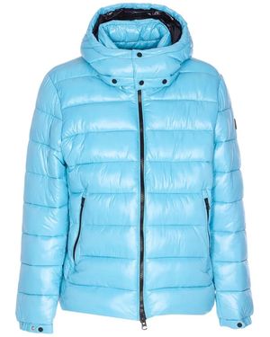 Save The Duck Florian Down Jacket With Lacquered Finish And Removable Hood - Blue