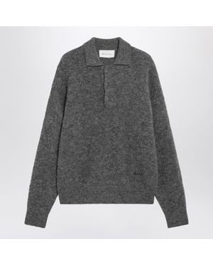 Ami Paris Charcoal Wool And Alpaca Polo Shirt - Gray