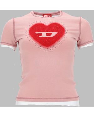 DIESEL T-Shirt Con Stampa A Cuore E Borchie - Pink