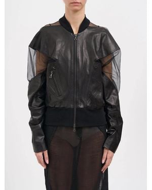 Yehuafan Leather Bomber With Inserts - Black