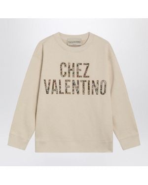 Valentino Ivory Cotton Sweatshirt With Chez Floral Motif - White
