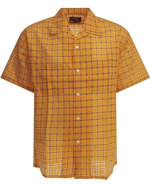 Beams Plus "Open Collar Nylon Airy Plaid" Casual Shirt - Orange