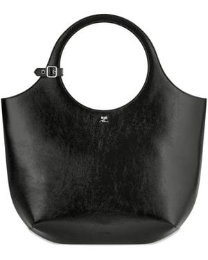 Courreges Courregès Medium Holy Leather Tote Bag With Circular Handles - Black