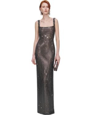 Self-Portrait Gunmetal Rhinestone Maxi Dress - White