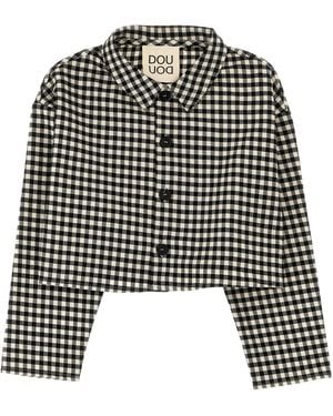 Douuod Flannel Crop Shirt - Black