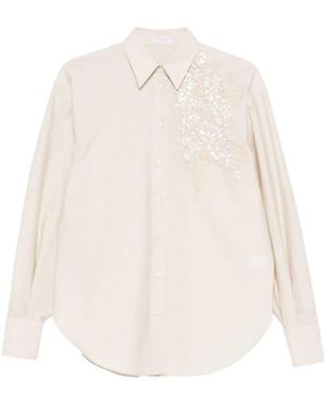 Brunello Cucinelli Shirt With Floral Embroidery And Sequins - White