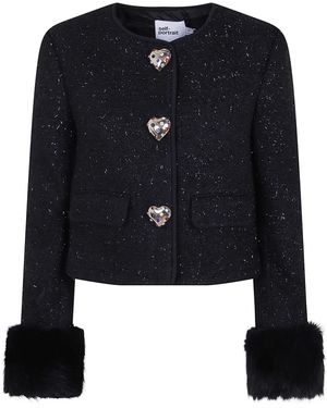 Self-Portrait Metallic Boucle Fur Cuff Jacket - Black