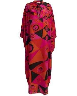 PUCCI Occhi Fuchsia Silk Caftan Dress - Red