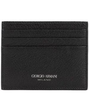 Giorgio Armani Calf Leather Credit Card Holder - Black