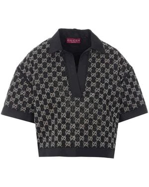 Gucci Lame Tweed Wool Embroidered Top - Black