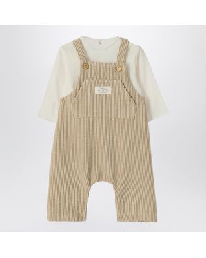 Teddy & Minou Outfit With Corduroy Overalls - Natural