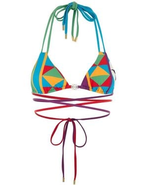 Loewe Paula's Ibiza Printed Stretch Nylon Paula S Ibiza Bikini Top - Blue