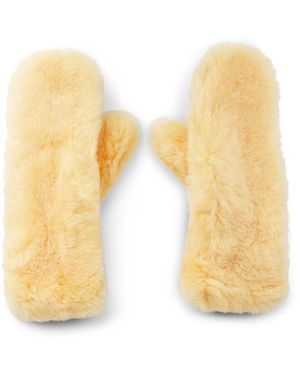 Bottega Veneta Teddy Shearling And Leather Logo Gloves - Yellow