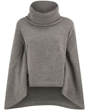 7 For All Mankind Wool Roll-Neck Poncho - Grey