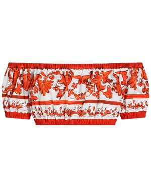 Dolce & Gabbana Dolce & Gabbana Maiolicaprint Cotton Poplin Top - Red
