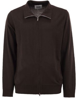 Alpha Studio Merino Wool Zip-Up Cardigan - Black
