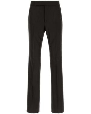 Tom Ford Broken Twill Satin Stripe Flat Front Straight Pant - Black