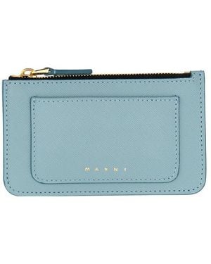 Marni Saffiano Leather Card Case With Central Zipper - Blue