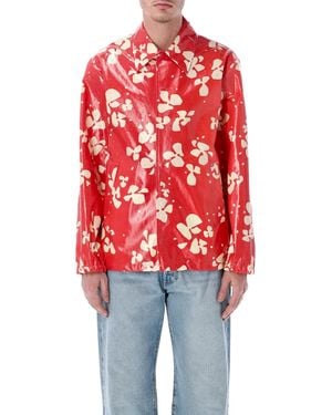 Dries Van Noten Printed Coated Cotton Shirt Jacket - Red