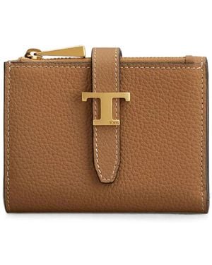Tod's Tri-Fold Leather Wallet With Strap And Mini T Timeless Accessory - Brown