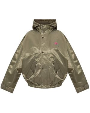 KENZO Floral-Print Hooded Jacket - Green