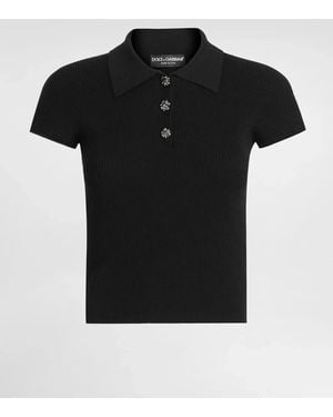 Dolce & Gabbana Dolce&Gabbana Ribbed Polo-Style Top - Black