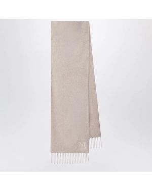 Max Mara Sand-Colored Cashmere Scarf With Embroidered Logo - Natural