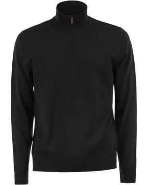 BOSS Pure Virgin Wool Half-Zip Sweater - Black