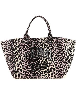 Ganni 'Leopard Sequin Xxl Tote' Shopping Bag - Black