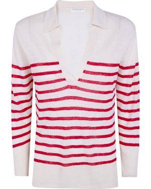 Majestic Oversized Linen 100 Stripes Polo Shirt - Red