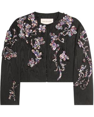 Dries Van Noten Giacca Corta Ricamata Con Effetto Moiré - Black