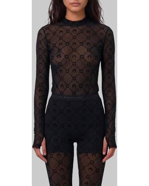 Marine Serre Monogram Mesh Flock Second Skin Top - Black