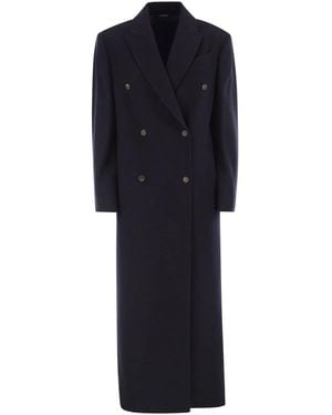 Brunello Cucinelli Long Wool Coat With Jewelry - Blue
