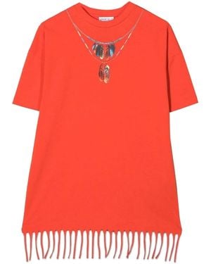 Marcelo Burlon Marcelo Burlon County Of Milan Feathers Necklace Fringe Dres - Red