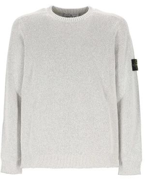 Stone Island Crew Neck Pearl Gre Cotton Polyamide Jumper - White