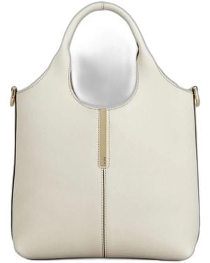 Tod's Leather Mini Tote Bag With Branded Metal Bar Accessory - White