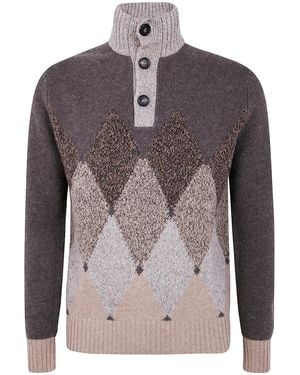 Ballantyne T Neck Pullover Button - Brown