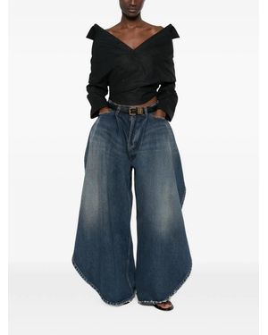 Balenciaga Off-Shoulder Wrap-Style Blouse - Blue