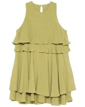 Ami Paris Ruffled Round-Neck Mini Dress - Green