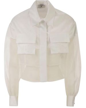 Elisabetta Franchi Cropped Cotton Shirt With Silk Organza Inserts - White