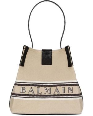 Balmain Release Canvas And Leather Bucket Bag - Natural